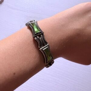 Elegant Silver and Green Bracelet